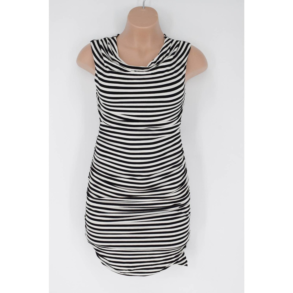 INC 90s ruched jersey bodycon dress striped cowl neck black white size XL womens